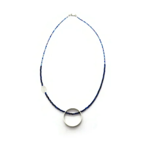 Faceted Lapis Lazuli Necklace with Silver Circle Pendant