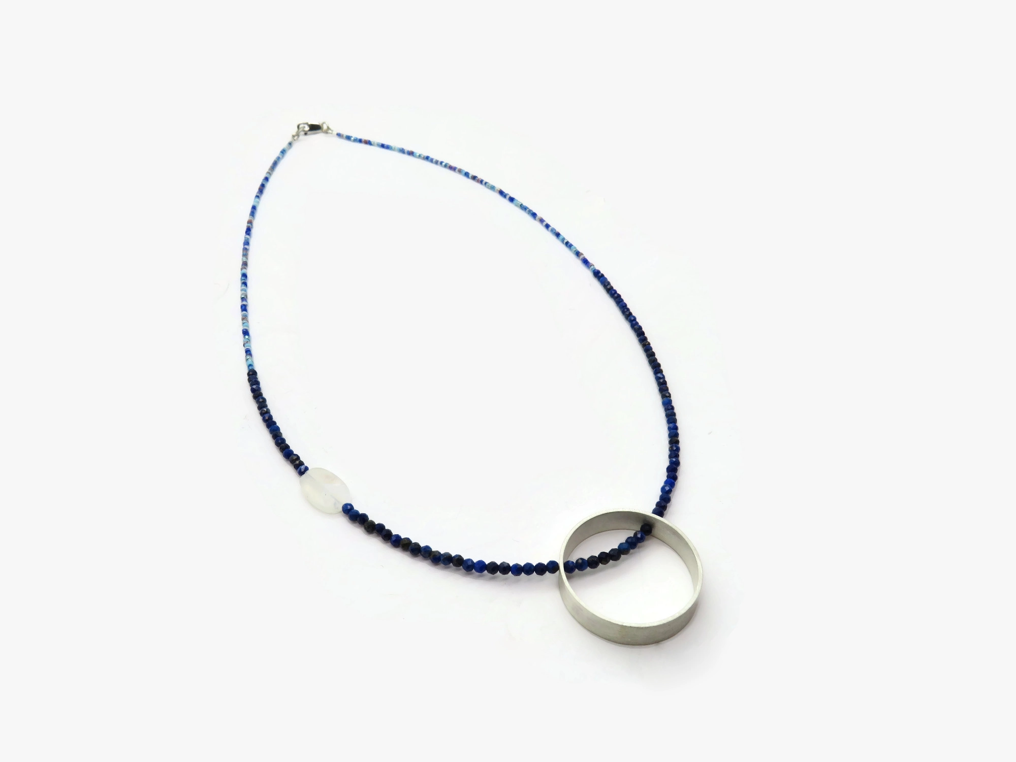 Faceted Lapis Lazuli Necklace with Silver Circle Pendant