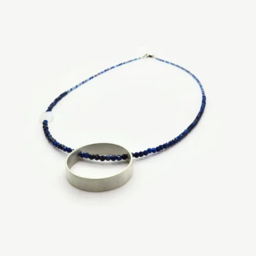 Faceted Lapis Lazuli Necklace with Silver Circle Pendant