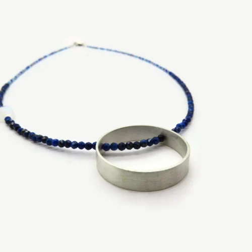 Faceted Lapis Lazuli Necklace with Silver Circle Pendant