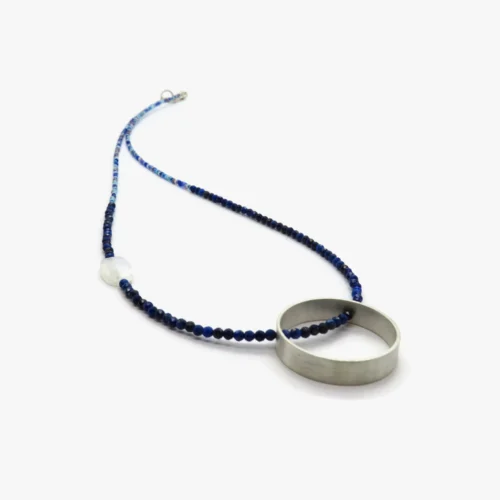 Faceted Lapis Lazuli Necklace with Silver Circle Pendant