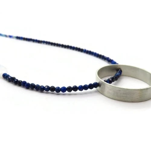 Faceted Lapis Lazuli Necklace with Silver Circle Pendant