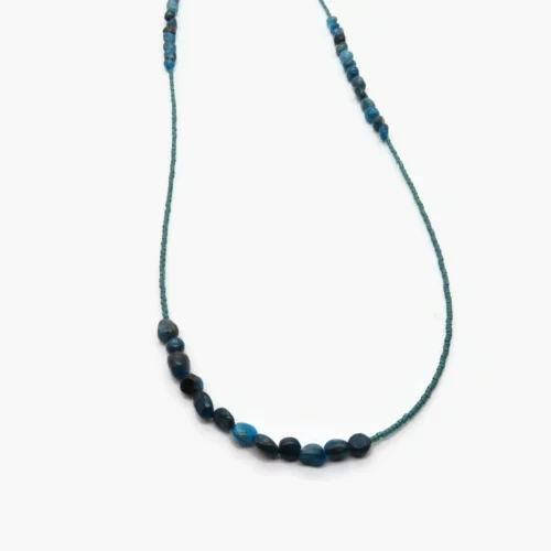 Long Apatite Nugget Necklace with Blue Miyuki Beads