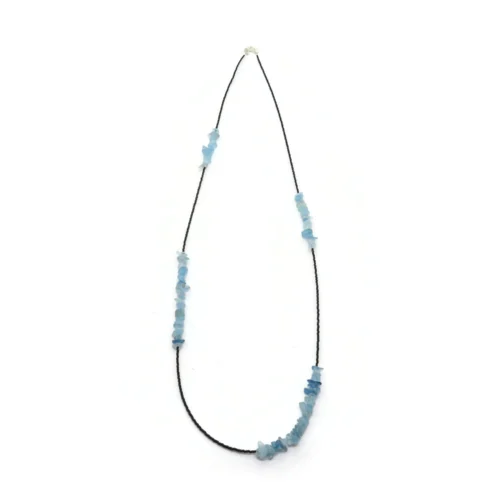 Long Aquamarine Chip Necklace with Black Miyuki Beads