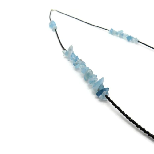 Long Aquamarine Chip Necklace with Black Miyuki Beads