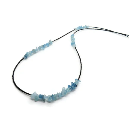 Long Aquamarine Chip Necklace with Black Miyuki Beads