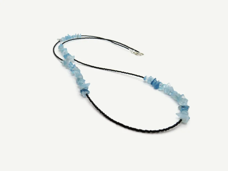 Long Aquamarine Chip Necklace with Black Miyuki Beads