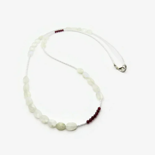 Long Moonstone Necklace with Garnet & Miyuki Beads