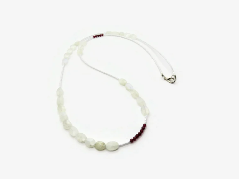 Long Moonstone Necklace with Garnet & Miyuki Beads