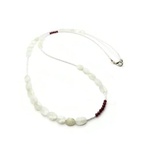 Long Moonstone Necklace with Garnet & Miyuki Beads
