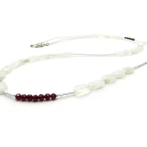 Long Moonstone Necklace with Garnet & Miyuki Beads