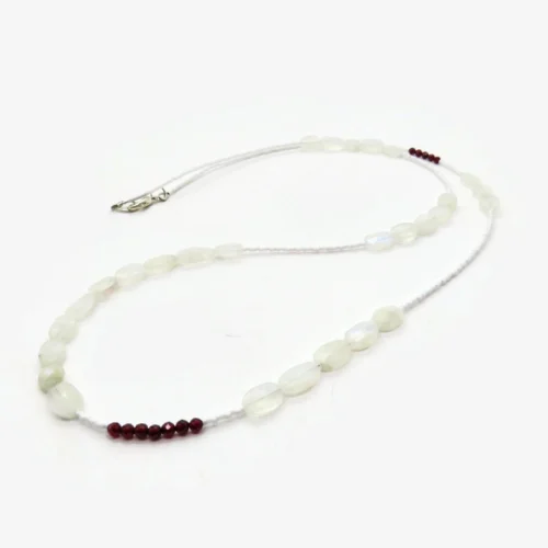 Long Moonstone Necklace with Garnet & Miyuki Beads