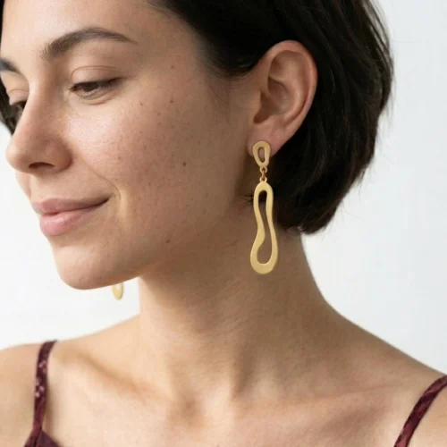 Organic Satin Gold Drop Earrings