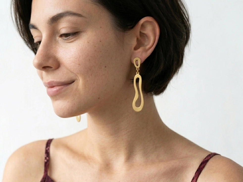 Organic Satin Gold Drop Earrings