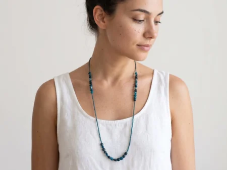 Long Apatite Nugget Necklace with Blue Miyuki Beads