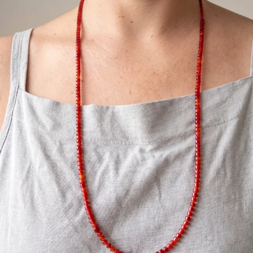 Long Carnelian Necklace with Red Miyuki Beads