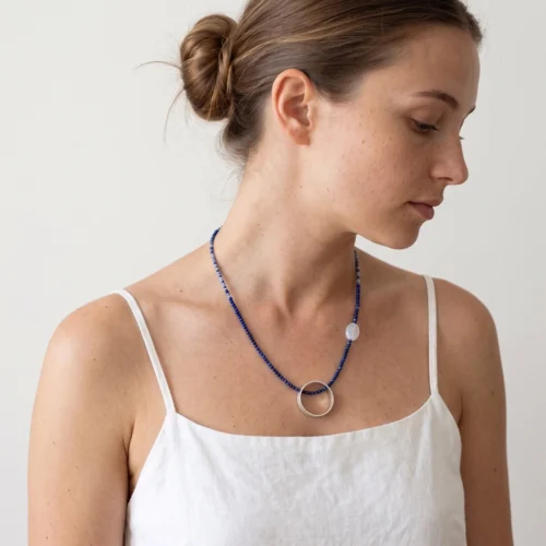 Faceted Lapis Lazuli Necklace with Silver Circle Pendant