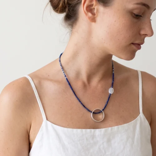 Faceted Lapis Lazuli Necklace with Silver Circle Pendant