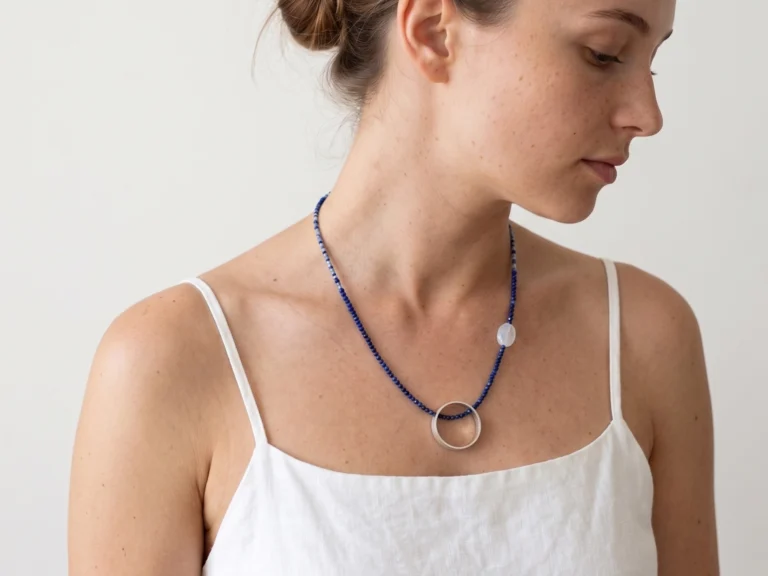 Faceted Lapis Lazuli Necklace with Silver Circle Pendant