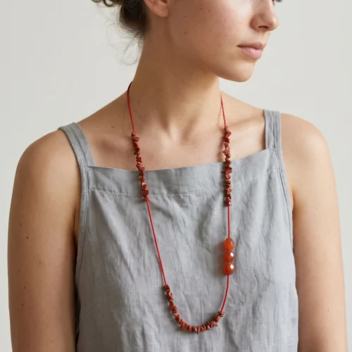 Long Carnelian Necklace with Red Jasper
