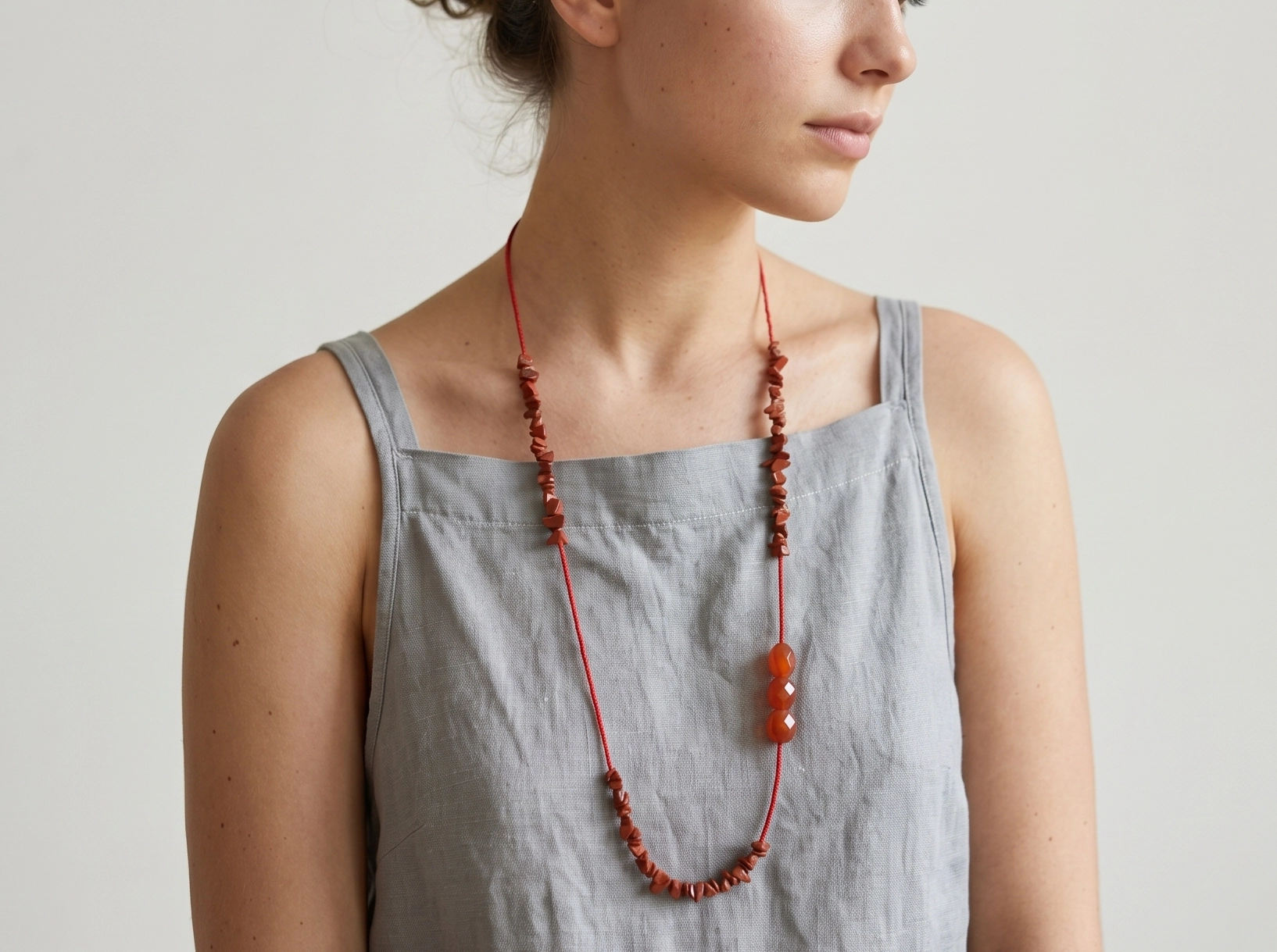 Long Carnelian Necklace with Red Jasper