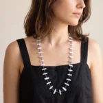 Long Biwa Pearl Necklace with Blue Miyuki