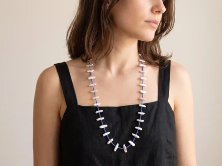 Long Biwa Pearl Necklace with Blue Miyuki