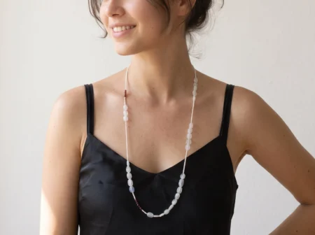 Long Moonstone Necklace with Garnet & Miyuki Beads