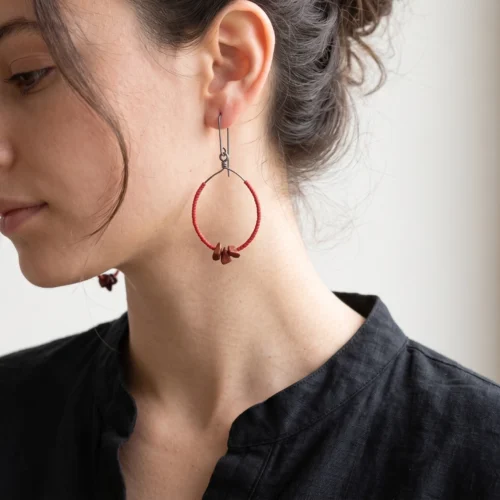 Oxidized Silver Earrings with Red Miyuki and Jasper
