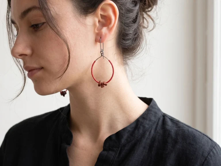 Oxidized Silver Earrings with Red Miyuki and Jasper