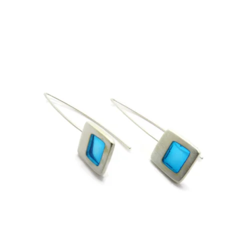 Silver Plated Earrings with Blue Resin