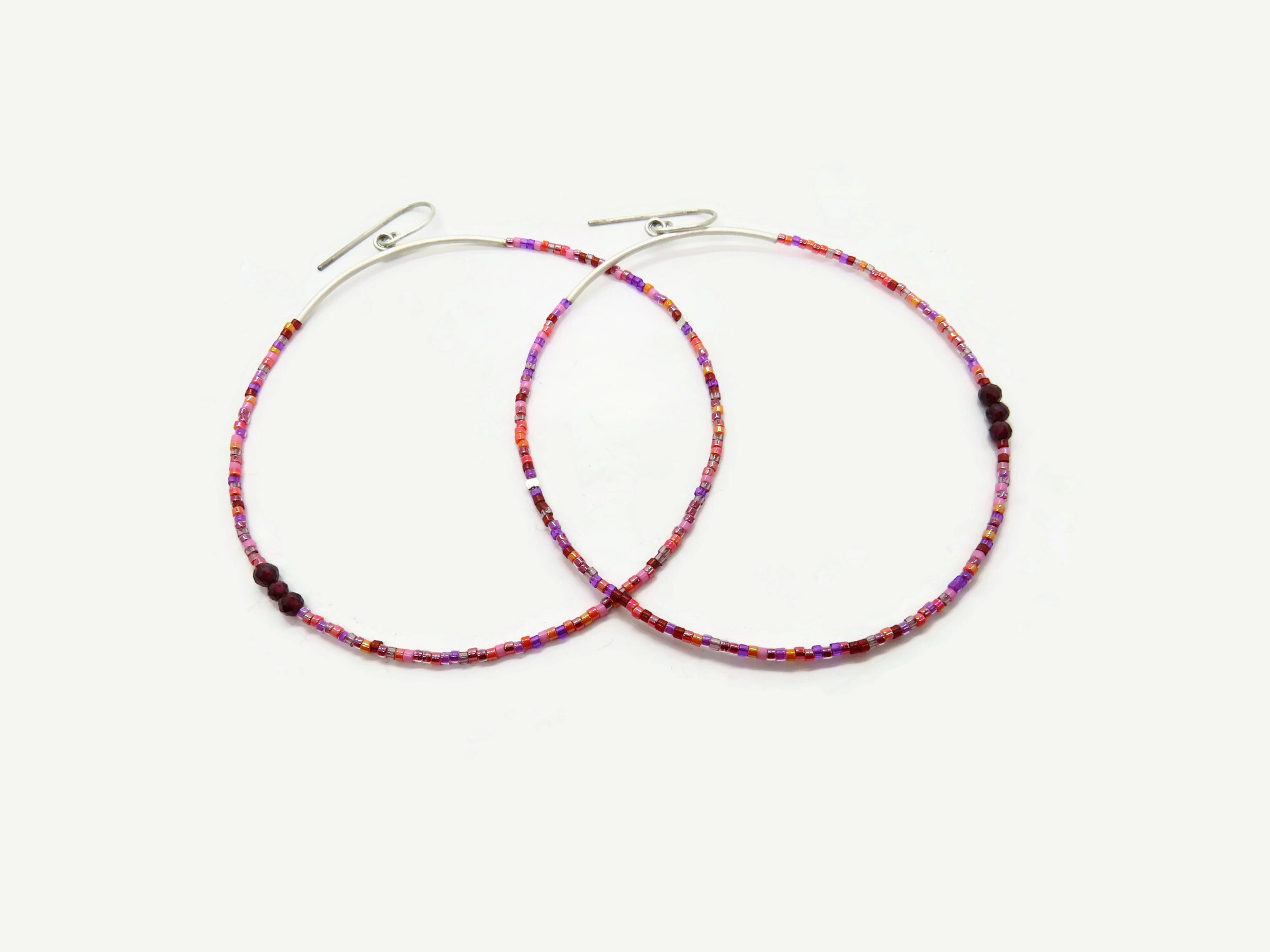 Oversized Silver Miyuki Hoop Earrings