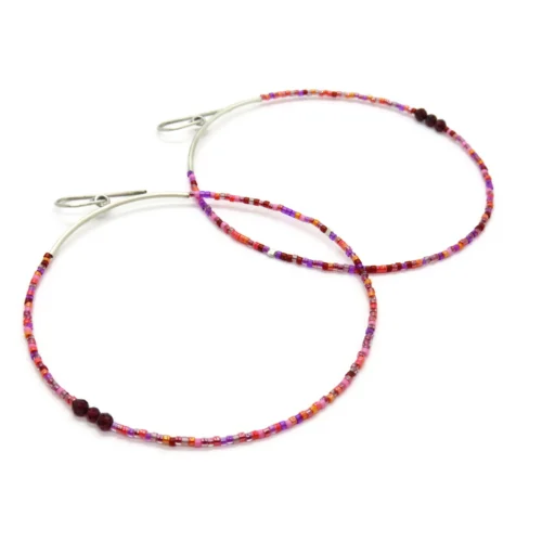 Oversized Silver Miyuki Hoop Earrings