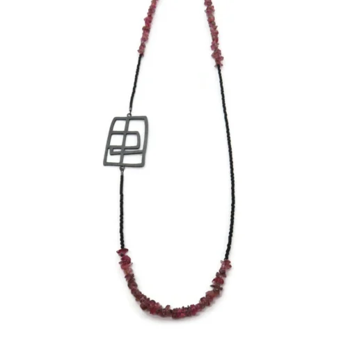 Pink Tourmaline and Oxidized Silver Necklace