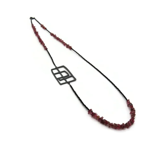 Pink Tourmaline and Oxidized Silver Necklace