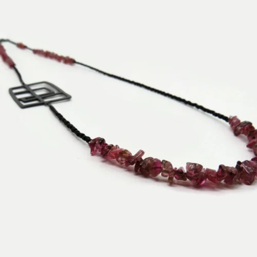 Pink Tourmaline and Oxidized Silver Necklace