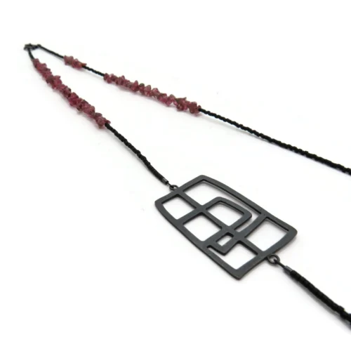Pink Tourmaline and Oxidized Silver Necklace