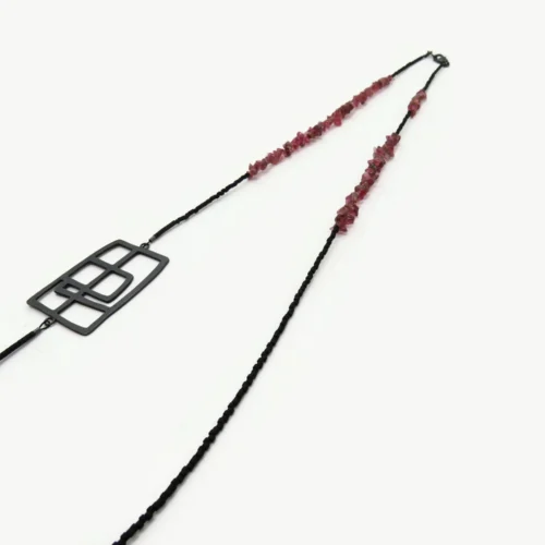 Pink Tourmaline and Oxidized Silver Necklace