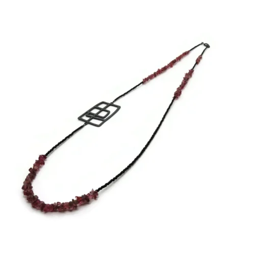 Pink Tourmaline and Oxidized Silver Necklace