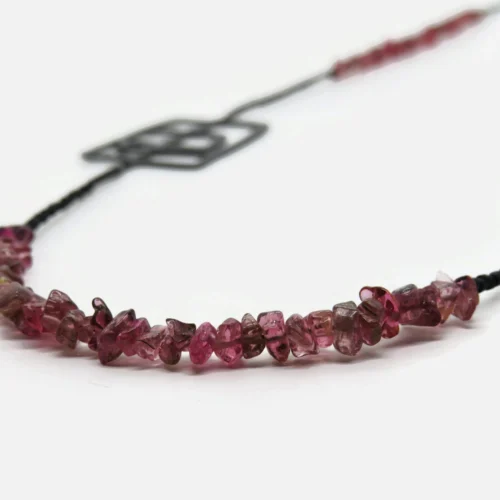 Pink Tourmaline and Oxidized Silver Necklace