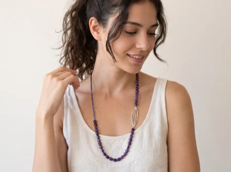 Long Amethyst Silver Necklace