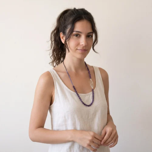 Long Amethyst Silver Necklace
