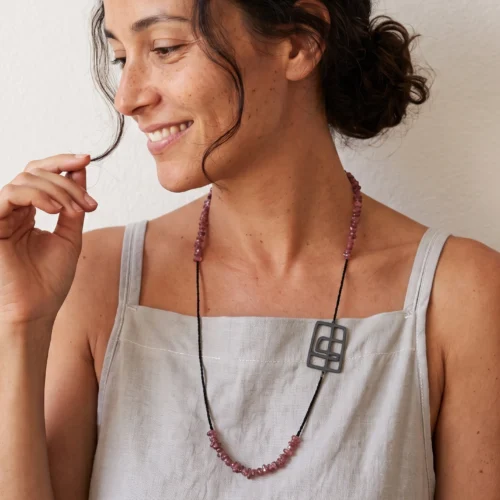Pink Tourmaline and Oxidized Silver Necklace