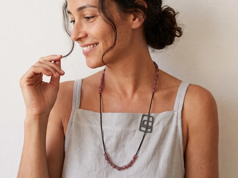 Pink Tourmaline and Oxidized Silver Necklace