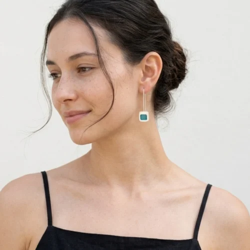 Silver Plated Earrings with Blue Resin