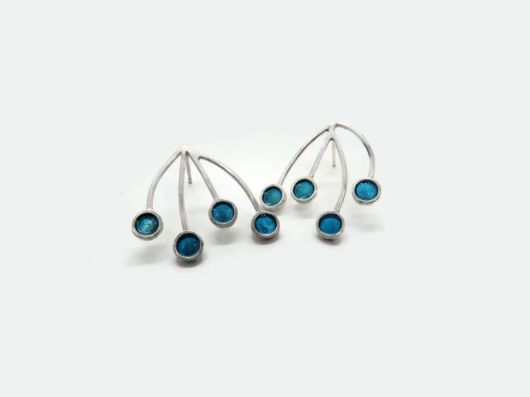 Sterling Silver Earrings with Blue Detail