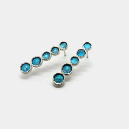 Blue Linear Silver Stud Earrings