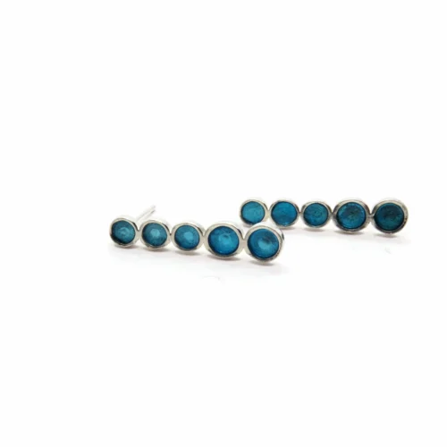 Blue Linear Silver Stud Earrings