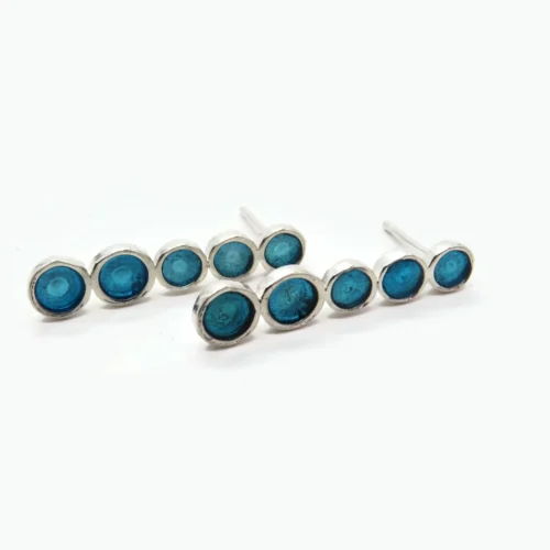 Blue Linear Silver Stud Earrings