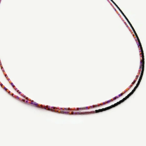 Double Layer Pink & Black Miyuki Necklace